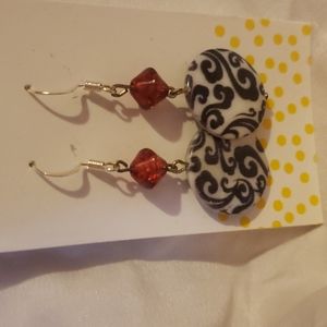 Homemade earings red, black and white